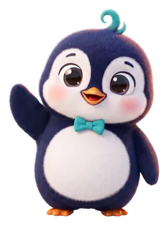 Mylo, der Pinguin von my Laundry, winkt